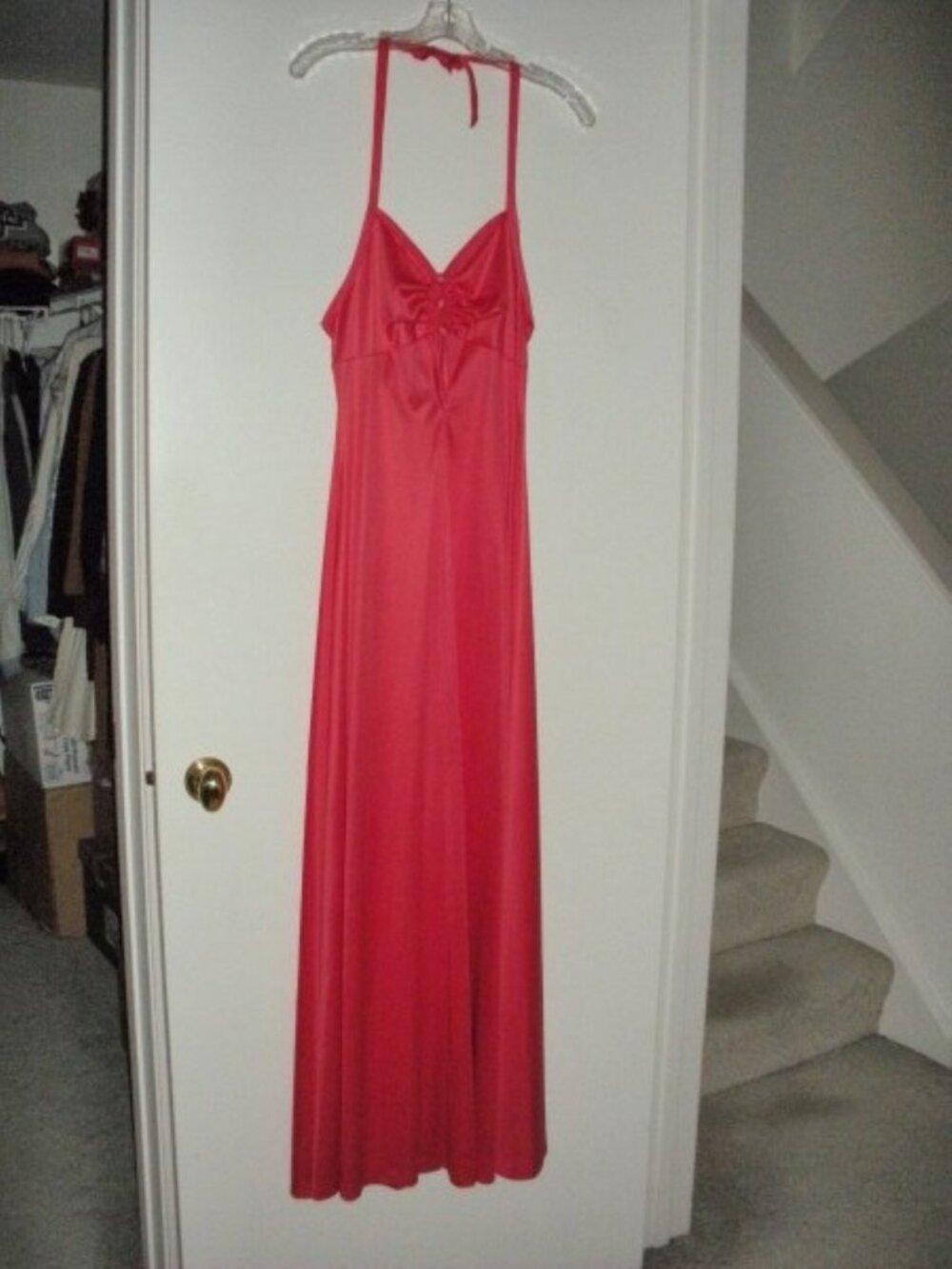 Ladies Dress Size M Halter Cherry Red Ankle Length